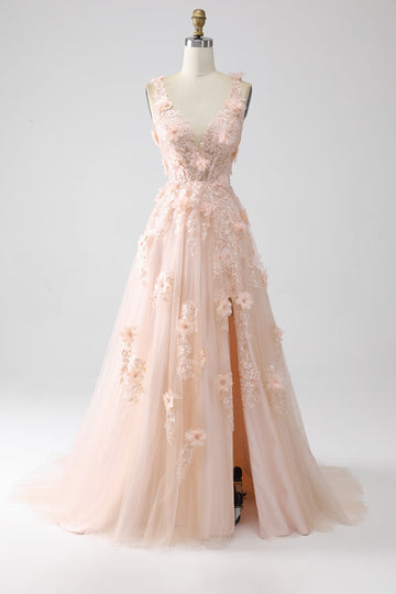 Blush A-Line Spaghetti Straps Abito lungo da ballo con applicazioni